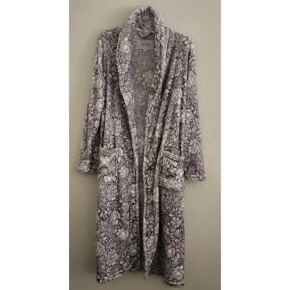 ROBE-NICOLE MILLER-Gray White-Tie Closure-Soft-Plush-Knee Length-Size LRG - Picture 3 of 14